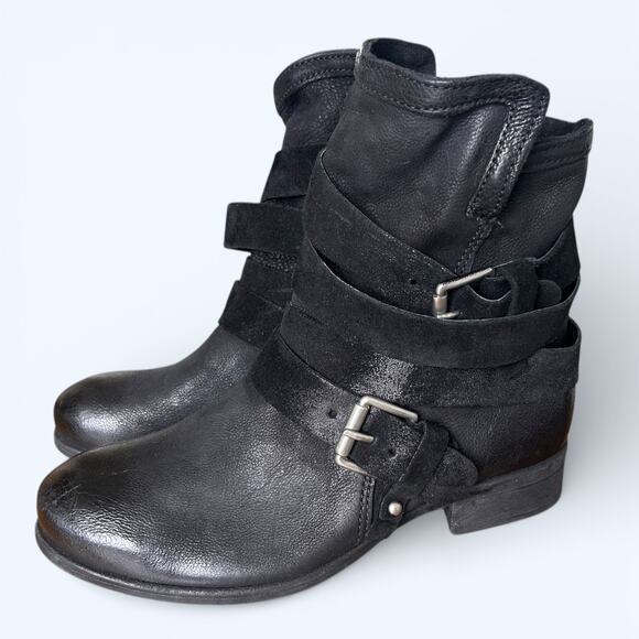 Mix Mooz Shane Moto Ankle Boots Black Leather Women's size 38 W Edgy Punk Boho - Picture 10 of 10